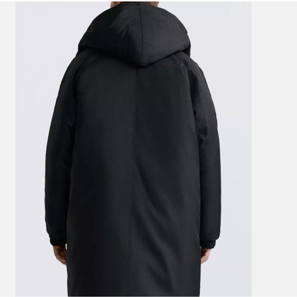 MEN Zara Charcoal Grey Black Quilted Parka With Detachable Hood Coat Size L NWT - Picture 7 of 13